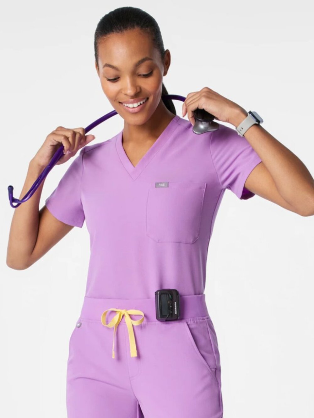 NWT Figs Catarina V-Neck One-Pocket Scrub Top Wild Lilac sz S